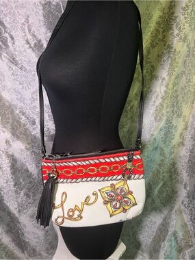 Brighton Red, White and Black Glitter & Go Crossbody Bag with Tassel